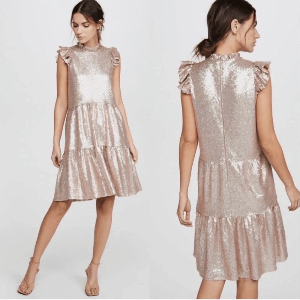 Sea NY Selina Tiered Mini Sequin Dress - Rose Gold / Size: 2 / NWT